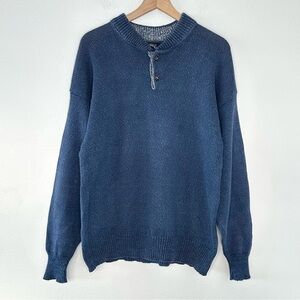 VTG Boathouse Row 100% Cotton Henley Knit Sweater USA Made Blue Sz XL Fisherman